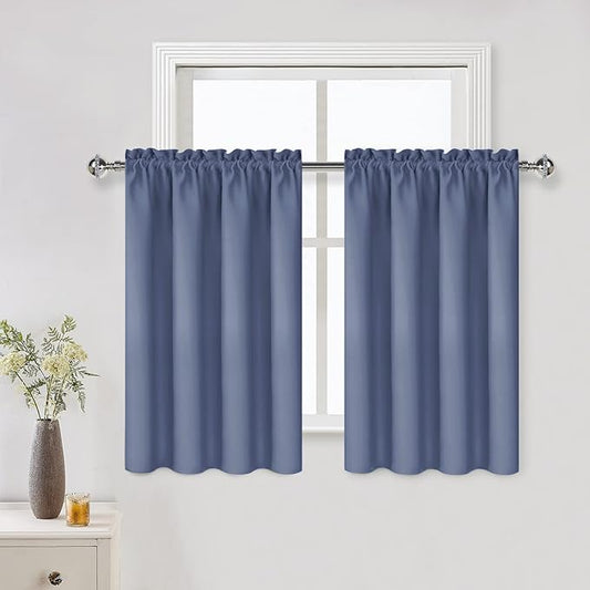 DWCN Blackout Curtains – Thermal Insulated, Energy Saving & Noise Reducing Bedroom and Living Room Curtains, Dusty Blue, W 42x L 36 Inch, Set of 2 Rod Pocket Curtain Panels