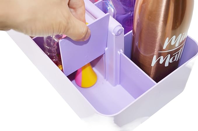 2 PACK Portable DIY 8 Dividers Durable Plastic Tote Tool & Supply Cleaning Caddy with Handle Made In USA (Lavender)