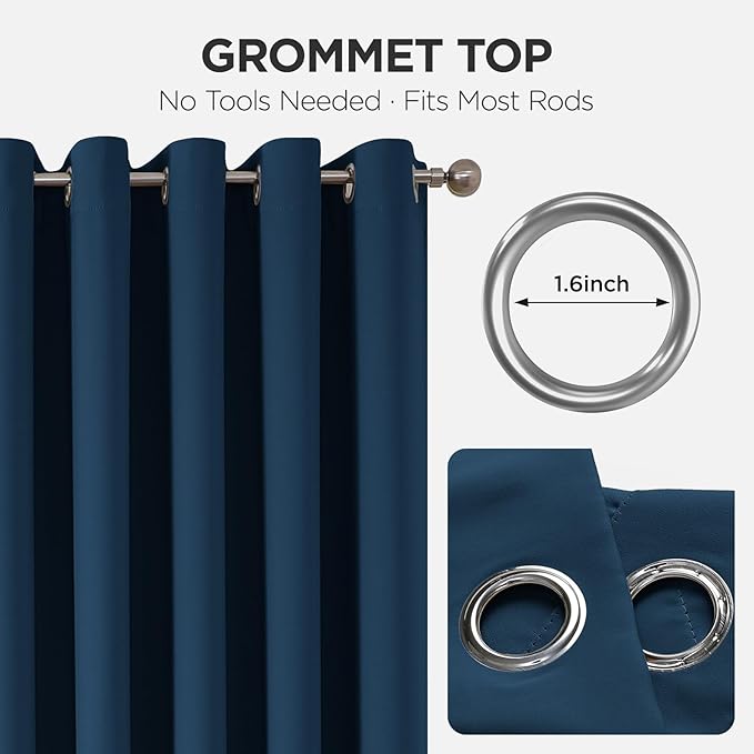 Joydeco Blackout Patio Sliding Door Curtains 84 Inches Long, Grommet Privacy Room Divider Curtains, Extra Wide Thermal Blackout Drapes for Bedroom Living Room (Navy Blue, 70Wx84L, 1 Panel)