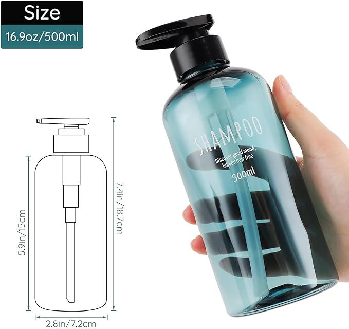 Segbeauty Shampoo Bottles with Pump, 16oz Empty Refillable Shower Bottle, 3 Pack 500ml Plastic Reusable Squeeze Lotion Dispenser for Shampoo and Conditioner Body Wash Liquid Soap Gel Bathroom Hotel