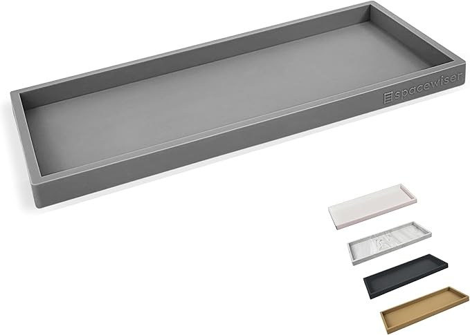 Countertop and Vanity Tray - 11.7" Silicone Bathroom Tray Countertop, Dish Soap Trays for Kitchen Counter, Sink Organizer Caddy Accessories, Toilet Plant Shower Makeup Mat Oil Holder
