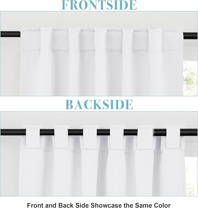 RYB HOME Blackout Curtains for Living Room, Back Tab & Rod Pocket Top Insulating Window Decor for Bedroom Dining Sliding Glass Door Home Office, W 62 x L 84, Pure White, 2 Panels