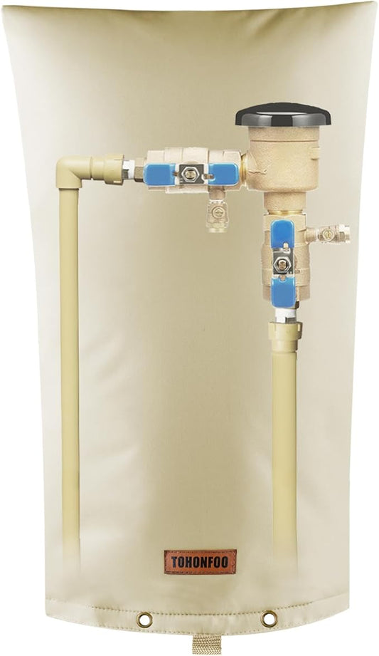 Backflow Preventer Pipe Insulation Cover (5°F) - Irrigation Sprinkler Valve Insulated Pouch - Water Well Pump Cover - Sturdy 5 Layers for Winter Freeze Protection, 16" W x 26" H, Beige