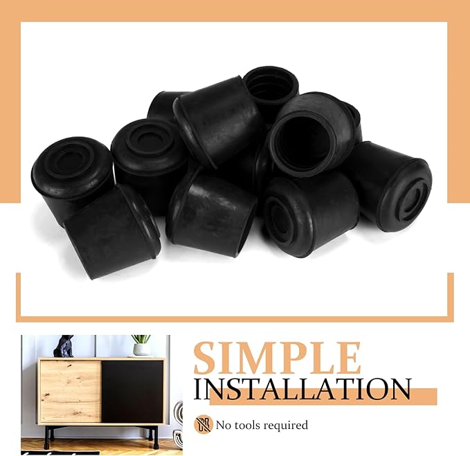 1-1/4” Round Rubber Chair Leg Tips Caps, Chair Leg Floor Protectors Furniture Legs Caps Non Slip Reduce Noise for Hardwood Floors (Black, 8 Pack)