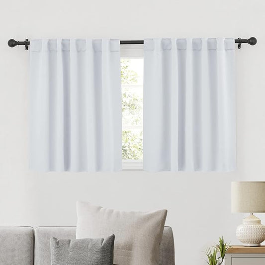 RYB HOME Room Darkening Kitchen Curtains 2 Panels Set,Thermal Insulated Small Window Treatment Heavy Duty Privacy Tiers for Laundry Bedroom Bathroom, Greyish White, W42 x L36 inch