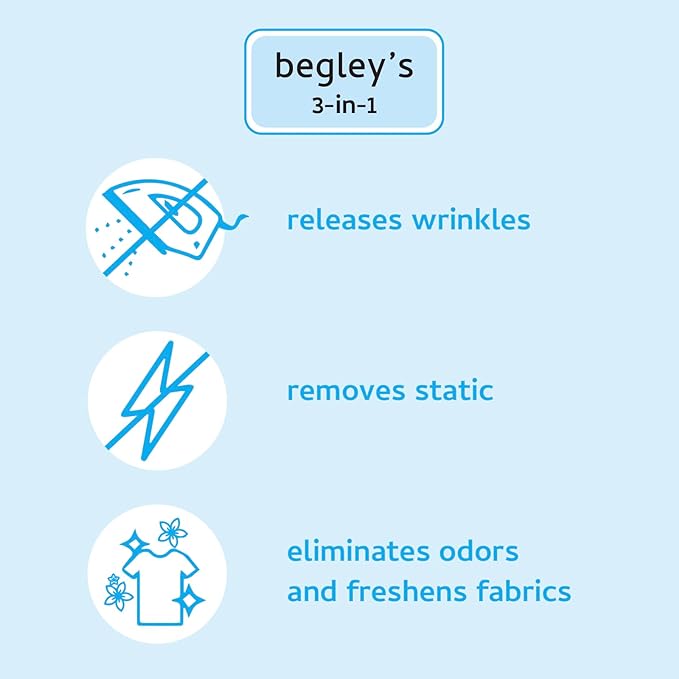 Begley's 3-in-1 Wrinkle Remover, Quick Fix Wrinkle Release, Static Cling Remover, Odor Eliminator and Fabric Refresher Spray - USDA Certified Biobased - Lavender, 3 oz Travel Size