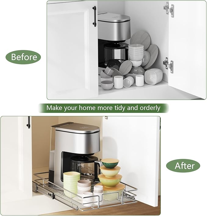 LOVMOR Pull Out Cabinet Organizer 17" W x 21" D, Kitchen Cabinet Pull Out Shelves Slide Out Storage…