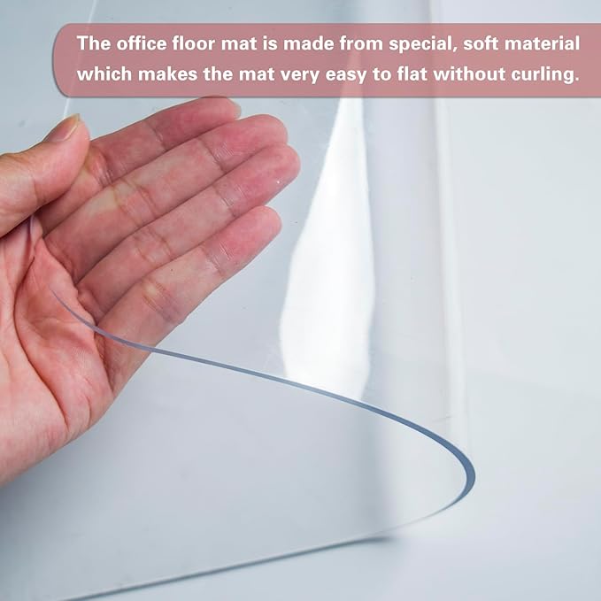 Office Chair Mat for Hardwood Floor, 1/8" Thick 46”x 60” Crystal Clear Hard Floor Chair Mat, Transparent Floor Protector Mat Flat Without Curling