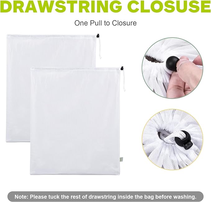 OTraki 2 Pack Mesh Laundry Bag, 20x24 Inch Heavy Duty Laundry Fine Mesh Bags Dirty Clothes Drawstring Laundry Wash Bag Delicates Net Storage Travel Bag Machine Washable for College Home Dorm White