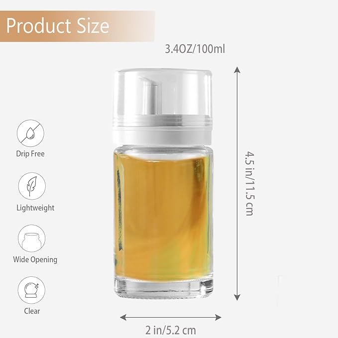Small Glass Oil and Vinegar Dispenser Bottles - 3.4oz - Leakproof, Perfect for Kitchen Use