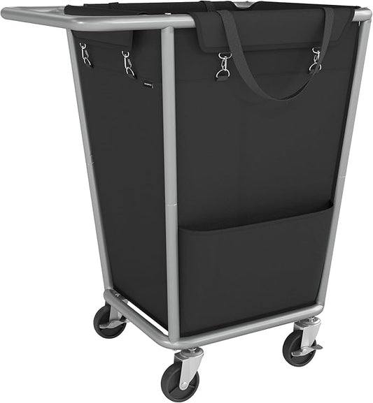 SONGMICS Laundry Basket with Wheels, 34.3 Gallons (130 L) Rolling Laundry Hamper with Removable Bag, Heavy-Duty Steel Frame with Handle, Ink Black URLS008B01