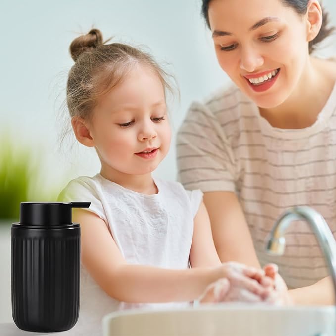 BosilunLife Dish Hand Soap Dispenser - Black Liquid Pump Soap Dispenser for Bathroom Decro 12oz Ceramic Kitchen Dish Dispenser with Rust-Proof Liquid Pump Modern Refillable Lotion Bottles