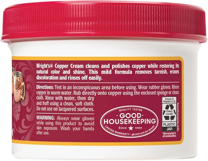 Wright's Copper Cream Cleaner - 8 Ounce 2 Pack with Polishing Cloth - Gently Cleans and Removes Tarnish without Scratching