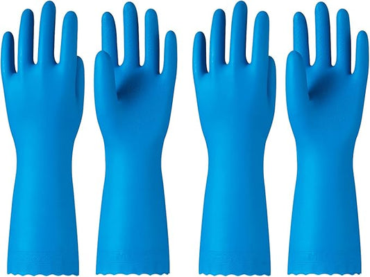 PACIFIC PPE 2 Pairs Reusable Dishwashing Cleaning Gloves with Latex Free, Cotton Lining, Kitchen Gloves, Blue, Large