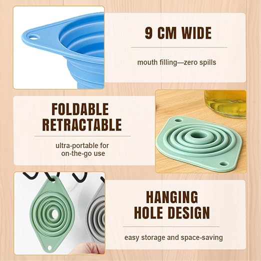 Kitchen Funnel Set, 2025 New Silicone Collapsible Funnel, Multi-Purpose Small Funnels for Kitchen Use, Portable Bottle Filling Funnels for Travel (6pcs)