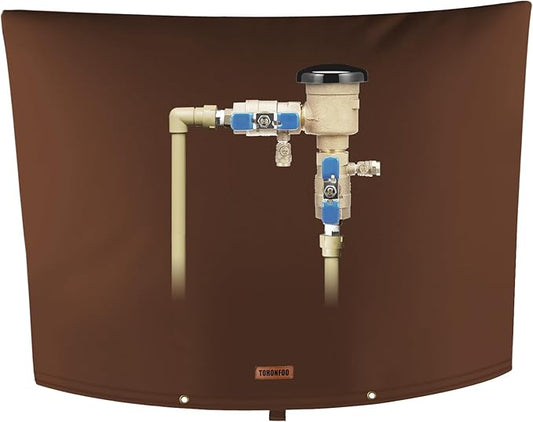 TOHONFOO Backflow Preventer Pipe Insulation Cover (5°F) - Irrigation Sprinkler Valve Insulated Pouch - Water Well Pump Cover - Sturdy 5 Layers for Winter Freeze Protection, 38" W x 24" H, Brown
