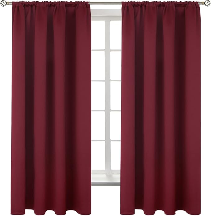 BGment Burgundy Blackout Curtains 63 Inch Length for Bedroom - Rod Pocket Thermal Insulated Room Darkening Curtain for Living Room, 42 x 63 Inch, 2 Panels