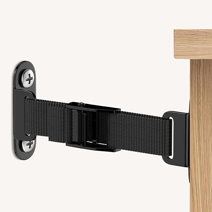 Anti Tip Furniture Anchors (2 Sets),Heavy Duty Furniture Wall Anchor,Adjustable Earthquake Straps,Furniture Anchors for Baby Proofing,Black