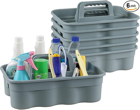 Zopnny Multiuse Caddy Organizer with Handle, Plastic Shower Caddy Basket, Divided Storage Tote Holder for Bathroom, Shower, Cleaning, Kitchen, Office, Dorm (6-Pack)