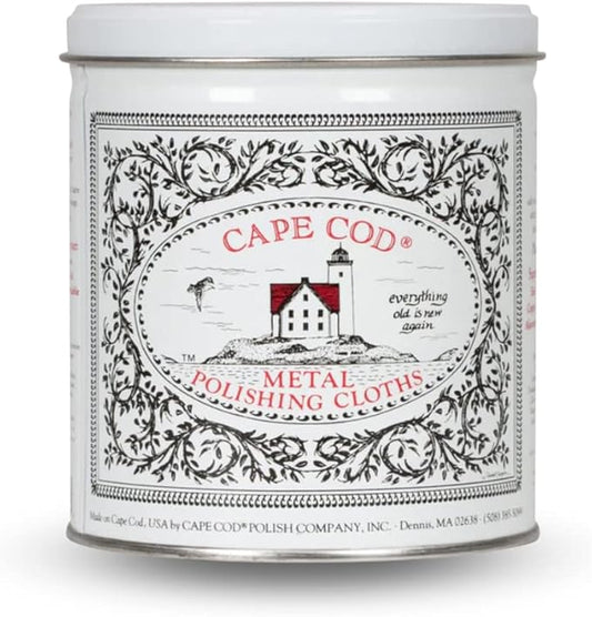 Cape Cod Polishing Metal Tin Bundle for Fine Metals | (12) 4X6 Polishing Cloths | (1) 12x12 Buffing Cloth | (1) Pair of Nitrile Gloves