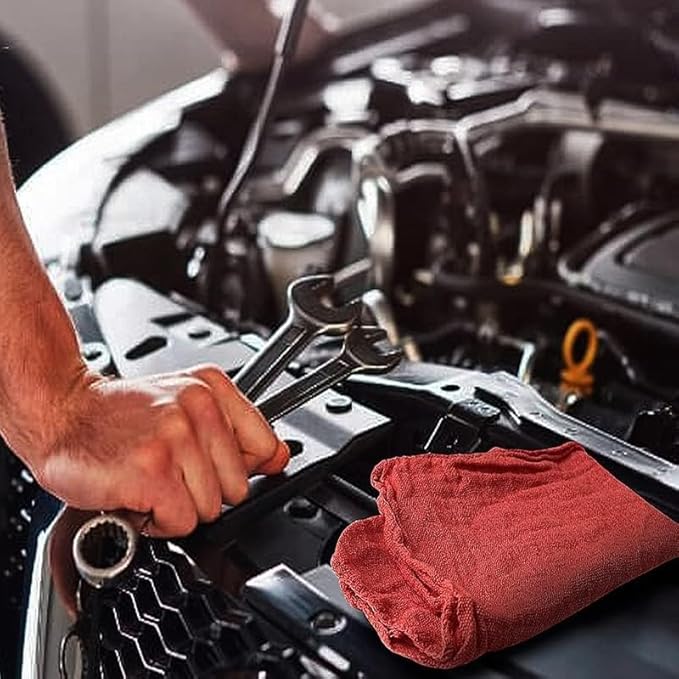 Shop Towels (Red, 1000-Pack) - Bulk Cleaning Towel in a Bag, Mechanic Cotton Wipes for Car Maintenance, Auto Mechanics & Garage, Wipe Grease & Oil, Machine Wash & Reusable