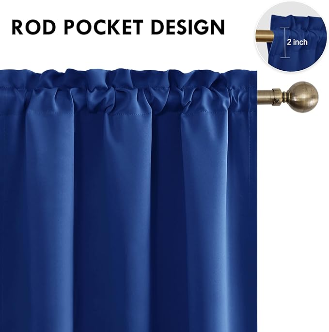 DWCN Blackout Curtains Room Darkening Thermal Insulated Bedroom Curtains Window Curtain Panels, 38 x 45 inches Long, Set of 2 Classic Blue Rod Pocket Drapes