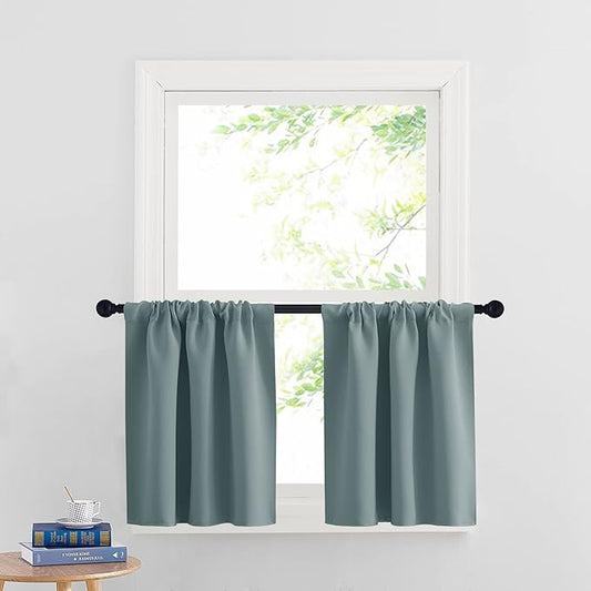 RYB HOME RV Curtains Blackout - Thermal Insulating Privacy Door Windows Camper Curtains for Kids Nursery RV Bunk Bedroom Windows Bathroom, Width 29 x Length 24, Dusty Blue, 2 Pcs