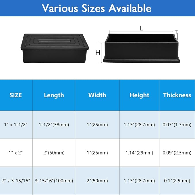4 Pcs 1" x 2" Rectangular Rubber Chair Leg Caps, PVC Table Leg Covers, Flexible & Anti-Slip Furniture Leg End Caps, Chair Leg Floor Protectors for Bar Stool Leg Patio Indoor, Black