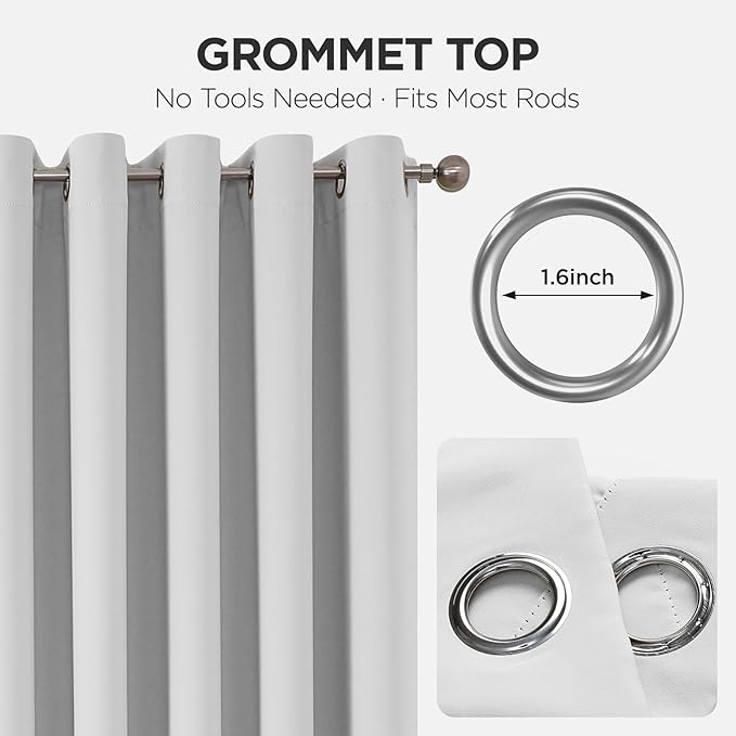Joydeco Blackout Patio Sliding Door Curtains 96 Inches Long, Grommet Privacy Room Divider Curtains, Extra Wide Thermal Blackout Drapes for Bedroom Living Room (Greyish White 100Wx96L, 1 Panel)