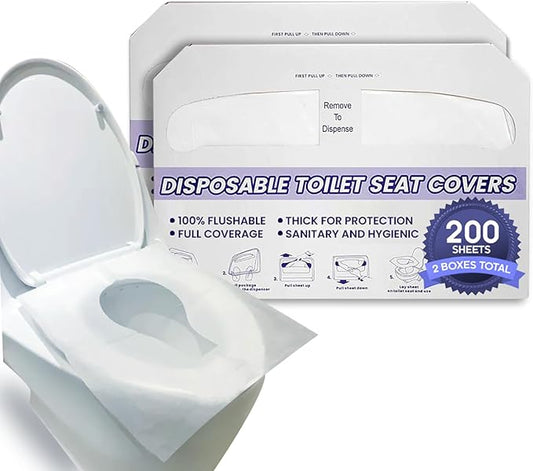 Disposable Toilet Seat Covers XL Half Fold Flushable – 200 Sheets 2 Pack for Public Facilities, Office, School, Hotel & Business Use – Premium toilet seat cover For Commercial Wall Dispenser