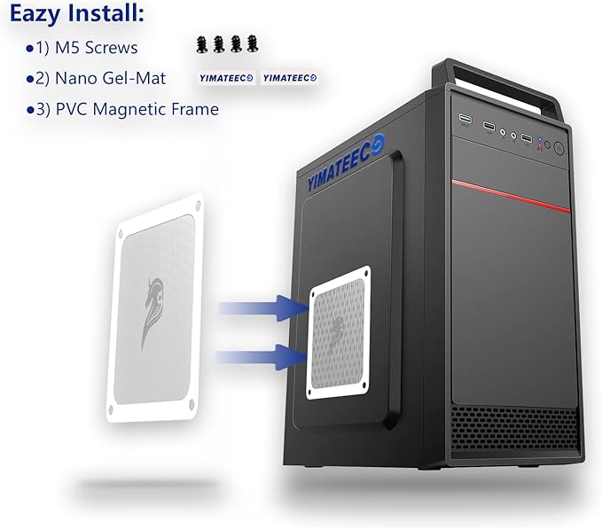 140mm Fan Filter PC Dust Filter Computer Fan Grills Dust Mesh Magnetic Frame PC Case Cover Dustproof PVC 50 Mesh(PVC, Gentleman Aesthetic, 140 * 140mm, 2pcs, White)