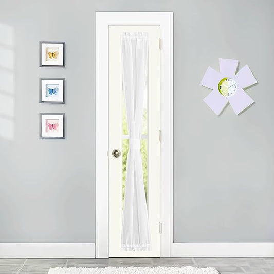 NICETOWN Faux Linen French Door Curtain for Window Sidlight Curtains 72 Inches Long Rod Pocket Kitchen DoorLight-Filtering Privacy Window Decor with Tieback, 12 inch Wide, 1 Panel, White