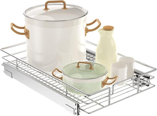 LOVMOR Pull Out Cabinet Organizer 14½" W x 21½" D, Kitchen Cabinet Pull Out Shelves Slide Out Storage