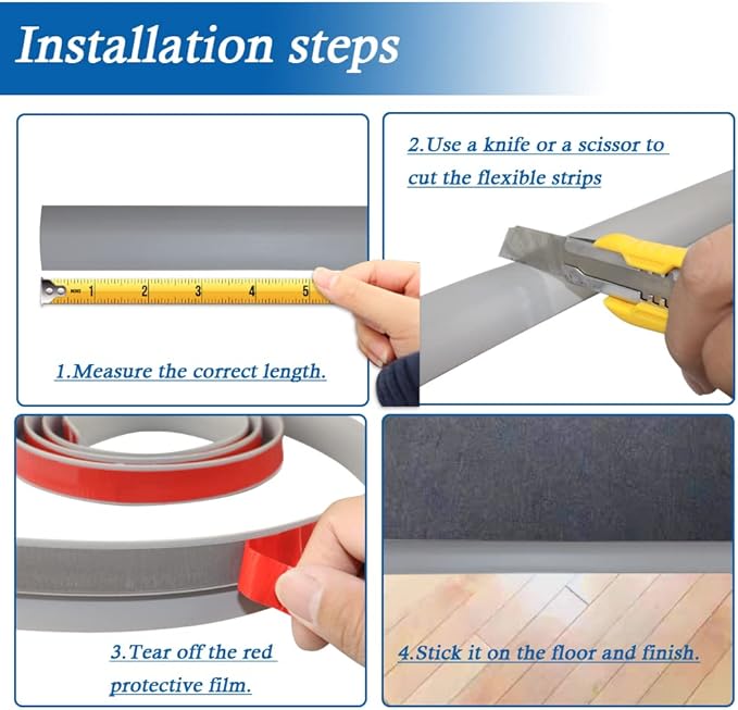 Floor Transition Strip Self Adhesive Carpet & Flooring Transitions Edging Trim Strip PVC Threshold Transitions Suitable for Threshold Height Less Than 5mm (3.3Ft, Dark Gray)