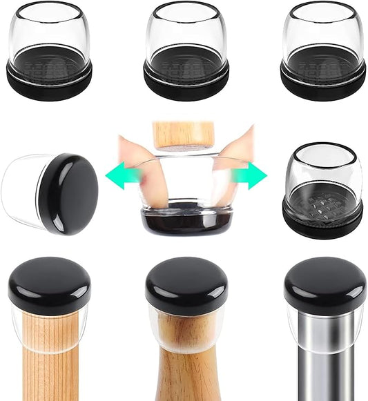 Ezprotekt 24 Pcs Clear Chair Leg Sliders for Carpet, Round Teflon Furniture Glides for Rug, Carpet Sliders Protectors Caps for Dining Table Chair, Bar Stool Legs (L Fit: 1-1/10" to 1-3/10")