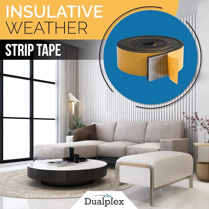 High Density Foam Weather Stripping Door Seal Strip Insulation Tape Roll for Insulating Door Frame, Window, Air Conditioner | Self Adhesive Sealing Weatherstrip (4 in x 1/8 in x 10 Ft, Black)
