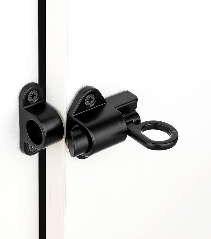 7 Packs Self-Closing Latches，Black Spring Door Lock，Resilient Bolt Latch Aluminum Alloy Safety Automatic Spring Barrel Slide Door Lock with Screws,Used for Gate,Window and Cabinet etc
