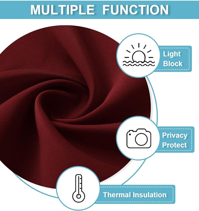 RYB HOME Blackout Curtain Panels Thermal Insulated Kitchen Window Treatment Slot Rod Pocket Top Room Darkening Drapes for Kids Nursery Girl's Room Bedroom, Wide 42 x Long 54, Burgundy Red, 2 Pieces