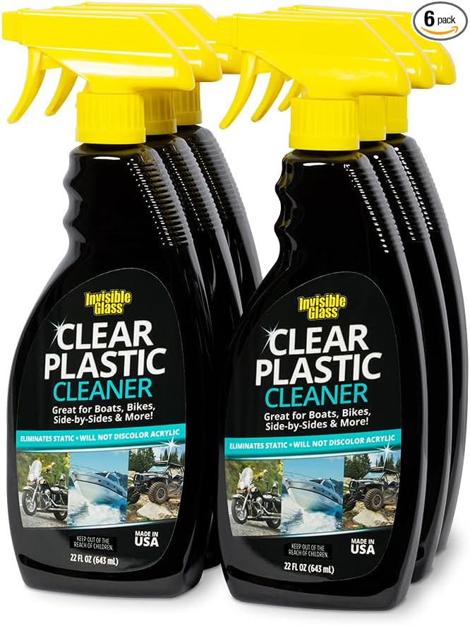 Invisible Glass 92084-6PK Clear Plastic Cleaner for Cars, Motorcycles, RVs, Boats, Helmet Visors, Golf Carts, Acrylic and Vinyl Windows, Streak-Free, Haze-Free, Removes Static, 22 Fl Oz, Pack of 6