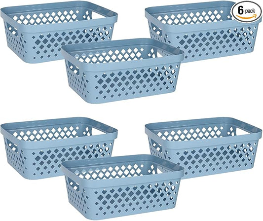 Glad Plastic Storage Basket Set, Value Pack of 6 | Open Storage Bins for Shelves, Bathroom, Pantry, Closet | Nesting Organizer Boxes with Handles, 2 Gallon, Marina Blue