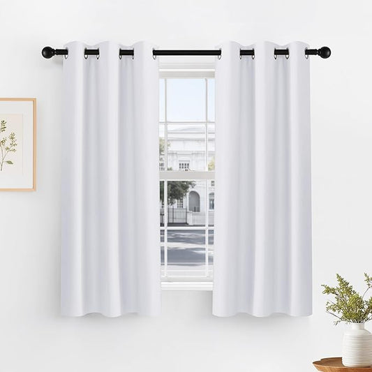 PONY DANCE Window Treatments Curtains - Double Short Curtain Panels with Soft Fabric for Bedroom's Small Bay Window Home Decor, W 42" by L 45", Pure White, 2 Pieces