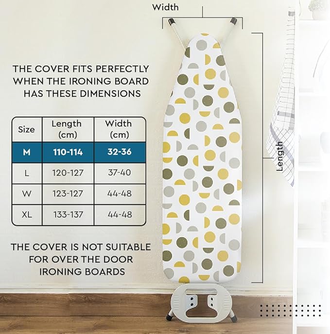 Encasa XO Ironing Board Cover and Pad 42"x14" - Thick 3mm Felt Padding, Drawstring Tightening & Lock, Easy Fit, Scorch & Stain Resistant, Fits Medium Ironing Board - Blue Moon