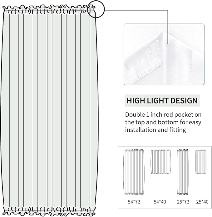 DWCN French Door Curtains – Rod Pocket Thermal Curtain for Doors with Glass Window, Kitchen and Patio Doors for Privacy, 54 X 40 Inches Long, 1 Curtain Panel with Tieback, Pure White