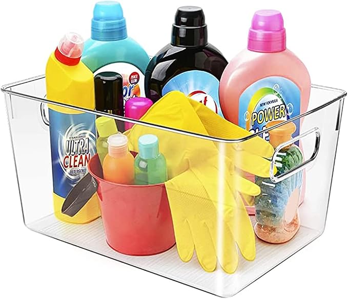 Clear storage organizer bins, Kitchen Cabinet Organizers and Storage Baskets Pantry Fridge Containers for Organizing Cabinet Organization Perfect for, Foods, Snacks, Chips, Vitamin, Spices, Makeup
