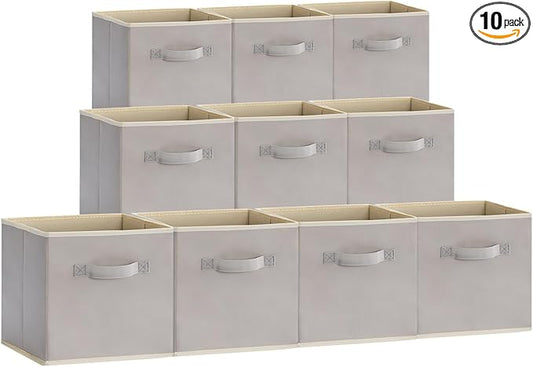 Lifewit 13 Inch Storage Cubes, 10 Packs Cube Storage Bins, Foldable Fabric Bins, Multi-color Organizers Decorative Organizing Baskets for Shelves for Closet, Utility Room, Storage Room, Light Gray