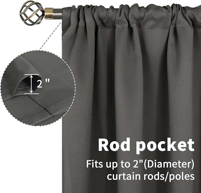 BGment Short Blackout Curtains 40 Inches Length - Rod Pocket Thermal Insulated Room Darkening Window Drapes for Kitchen Bedroom Bathroom, Grey, 2 Panels, 42 x 40 Inch