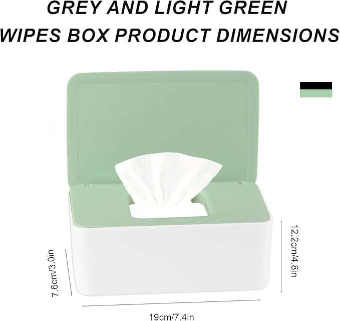 2Pcs Diaper Wipes Dispenser, Refillable Wipe Container, Wipe Container with Sealing Design Lid, Keep Wipes Fresh,Wet Wipes Cases (Gray and Green)