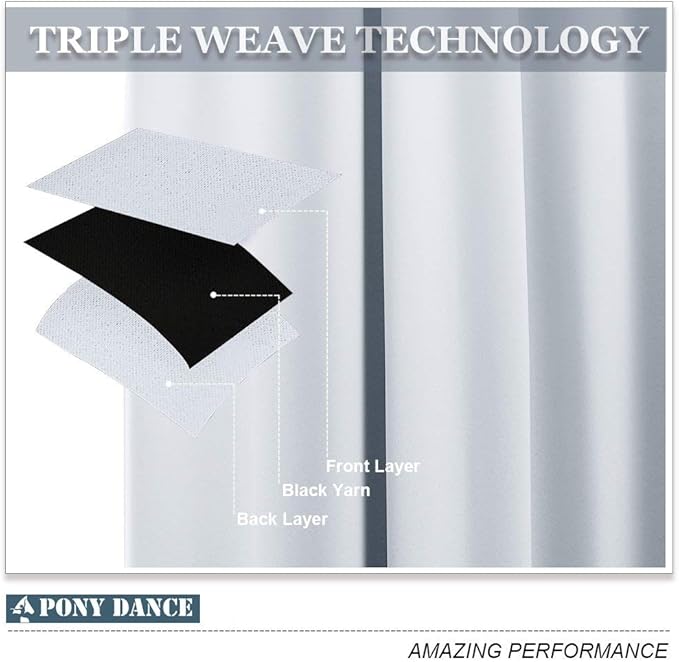 PONY DANCE Room Darkening Curtains - Ring Top Blackout Curtain Panels for Bedroom Window Treatment Drapes Home Decoration Energy Saving for Hotel, 42 x 45 inch, Greyish White, Double Panels