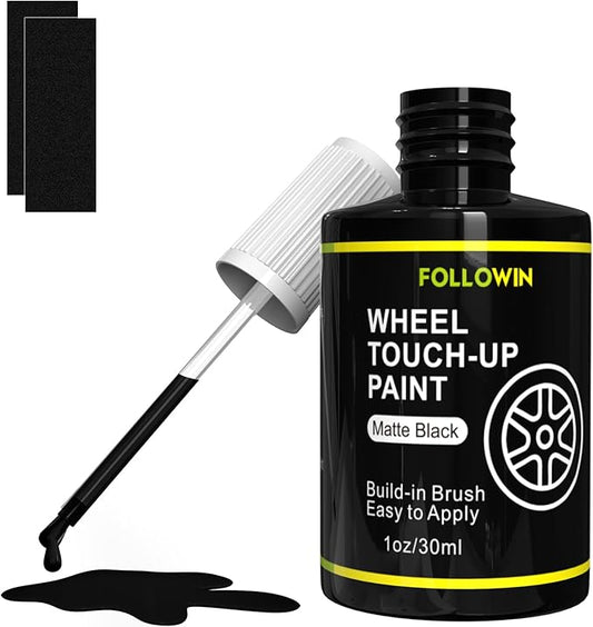 FOLLOWIN Matte Black Rim Touch Up Paint for Cars,Car Wheel Rim Paint Repair Kit,Automotive Rim Scratch Repair 1OZ/30ml