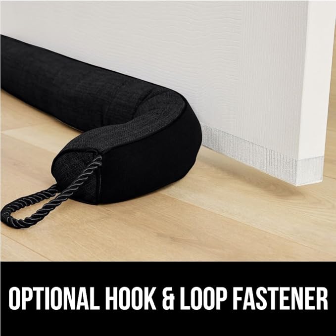 GORILLA GRIP Door Draft Stopper for Bottom of Doors, Weather Stripping Seal Blocks Hot Air, Noise, Bugs, Keeps Cold AC in, Sound Proofing Easy Install Gap Filler, Home Essentials, 38 Inch, Black
